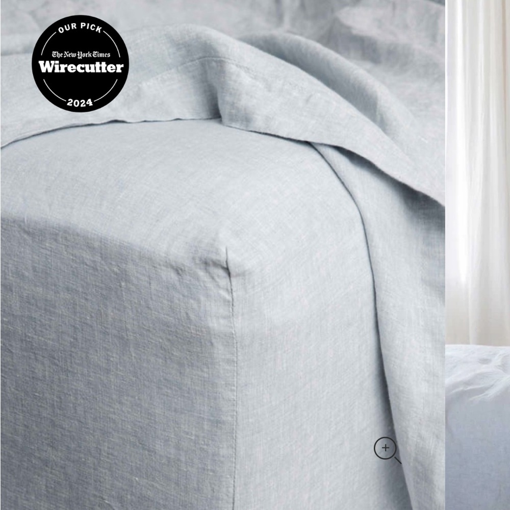 Cultivar King Size Linen Fitted Sheet With 2 Pillowcases - Sky*